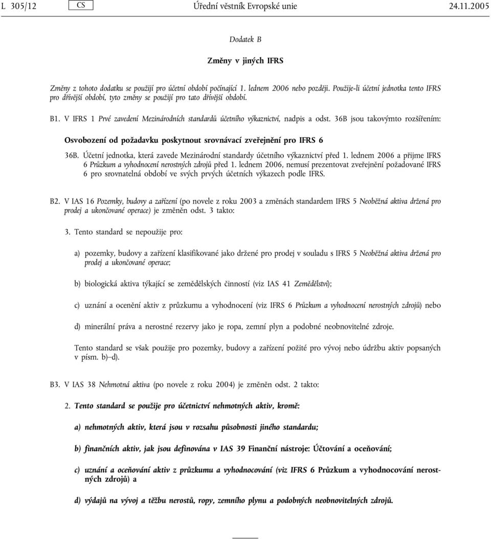 36B jsou takovýmto rozšířením: Osvobození od požadavku poskytnout srovnávací zveřejnění pro IFRS 6 36B. Účetní jednotka, která zavede Mezinárodní standardy účetního výkaznictví před 1.