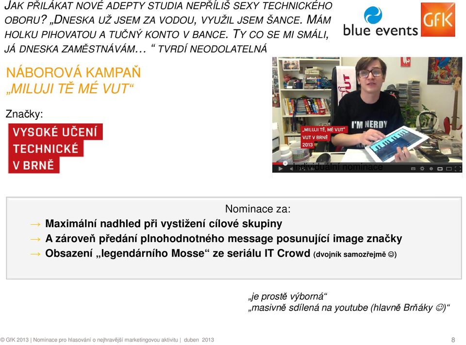 TY CO SE MI SMÁLI, JÁ DNESKA ZAMĚSTNÁVÁM TVRDÍ NEODOLATELNÁ NÁBOROVÁ KAMPAŇ MILUJI TĚ MÉ VUT Individuální nominace Maximální