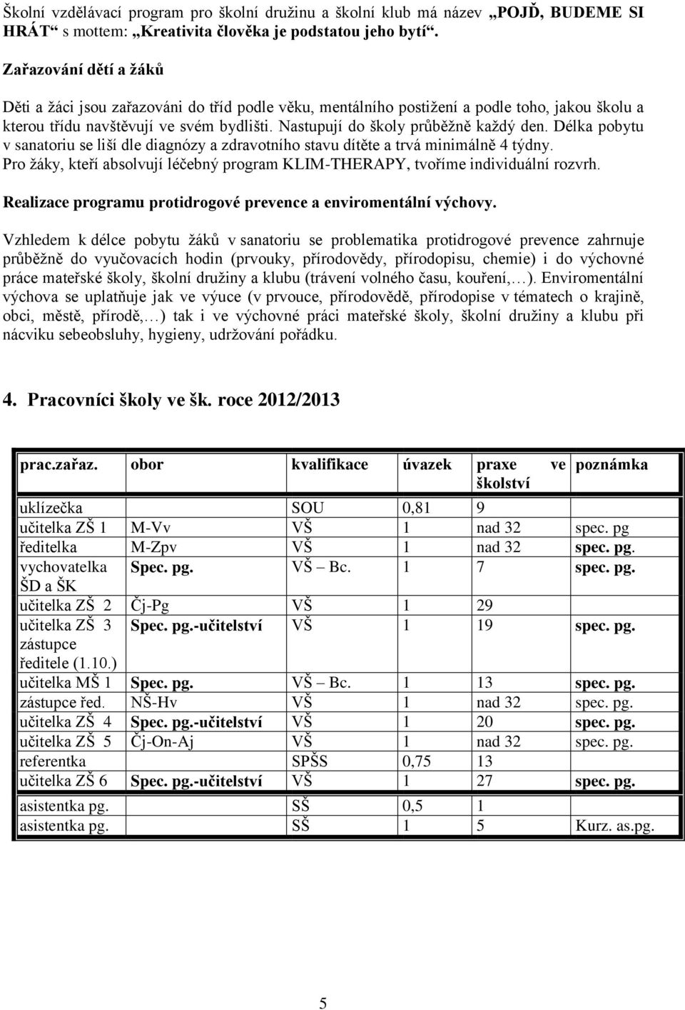 Délka pobytu v sanatoriu se liší dle diagnózy a zdravotního stavu dítěte a trvá minimálně 4 týdny. Pro žáky, kteří absolvují léčebný program KLIM-THERAPY, tvoříme individuální rozvrh.