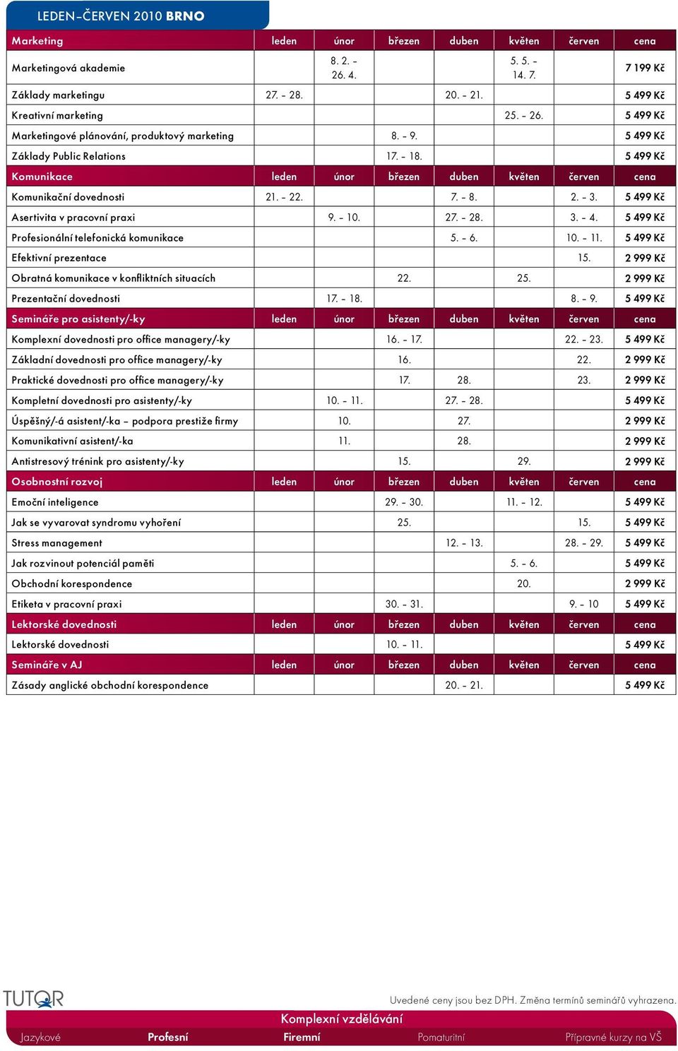 7. 8. 2. 3. 5 499 Kč Asertivita v pracovní praxi 9. 10. 27. 28. 3. 4. 5 499 Kč Profesionální telefonická komunikace 5. 6. 10. 11. 5 499 Kč Efektivní prezentace 15.