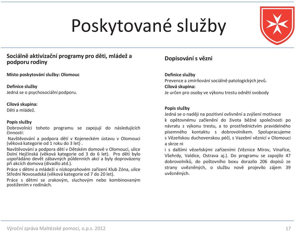 Navštěvování a podpora dětí v Dětském domově v Olomouci, ulice Dolní Hejčínská (věková kategorie od 3 do 6 let).