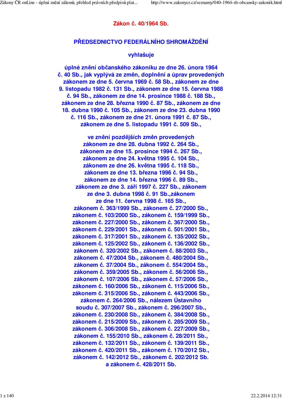 prosince 1988 č. 188 Sb., zákonem ze dne 28. března 1990 č. 87 Sb., zákonem ze dne 18. dubna 1990 č. 105 Sb., zákonem ze dne 23. dubna 1990 č. 116 Sb., zákonem ze dne 21. února 1991 č. 87 Sb., zákonem ze dne 5.