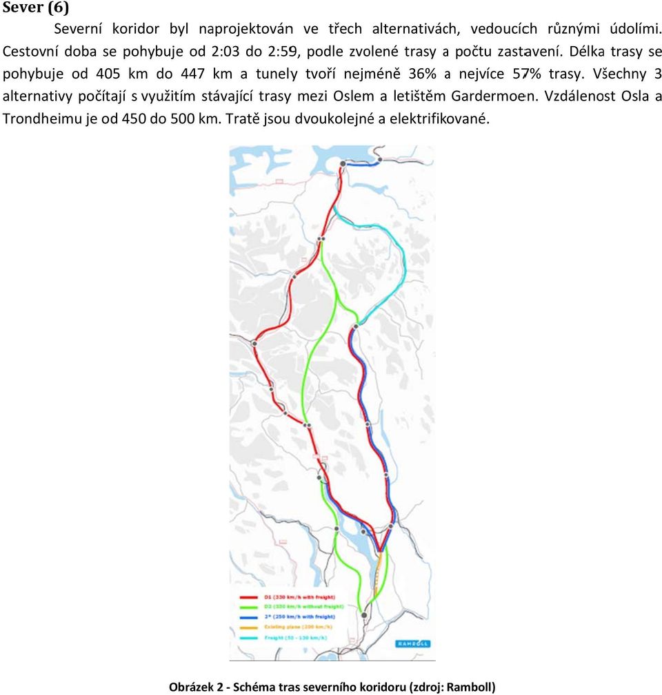 Délka trasy se pohybuje od 405 km do 447 km a tunelyy tvoří nejméně 36% a nejvíce 57% trasy.