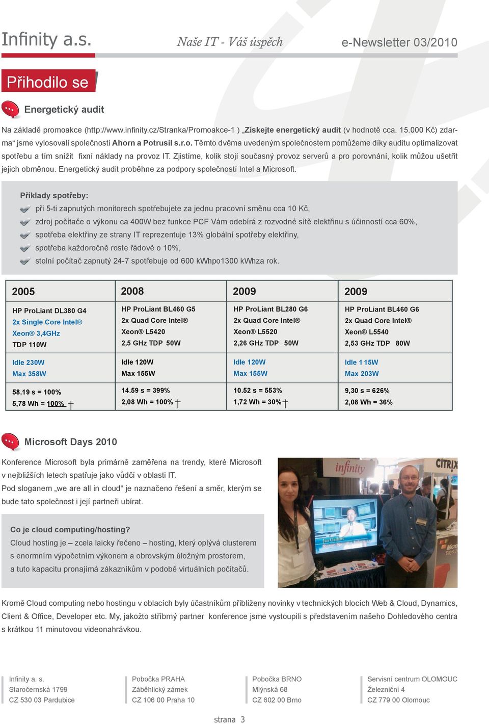 Zjistíme, kolik stojí současný provoz serverů a pro porovnání, kolik můžou ušetřit jejich obměnou. Energetický audit proběhne za podpory společností Intel a Microsoft.