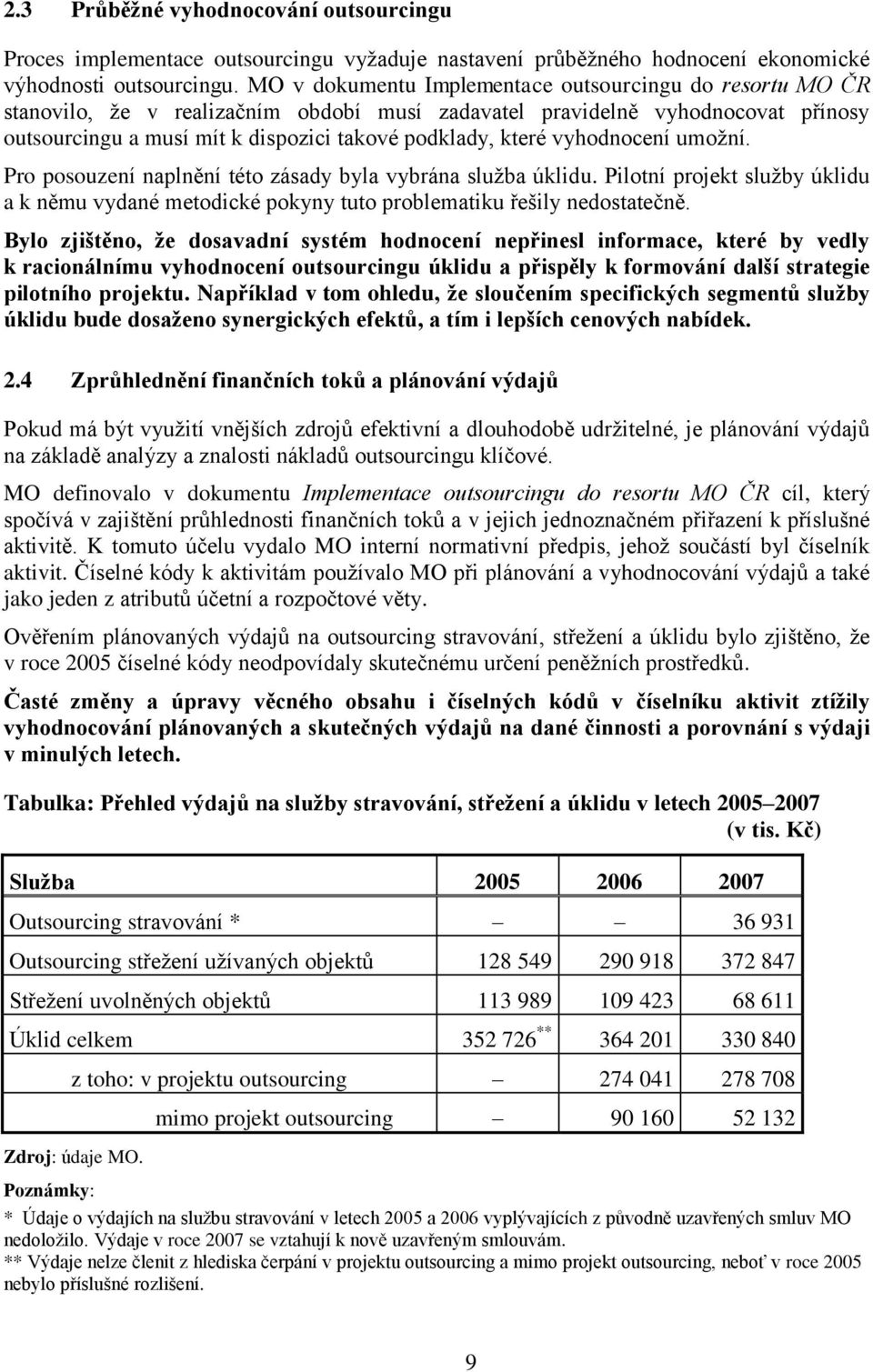 vyhodnocení umožní. Pro posouzení naplnění této zásady byla vybrána služba úklidu. Pilotní projekt služby úklidu a k němu vydané metodické pokyny tuto problematiku řešily nedostatečně.