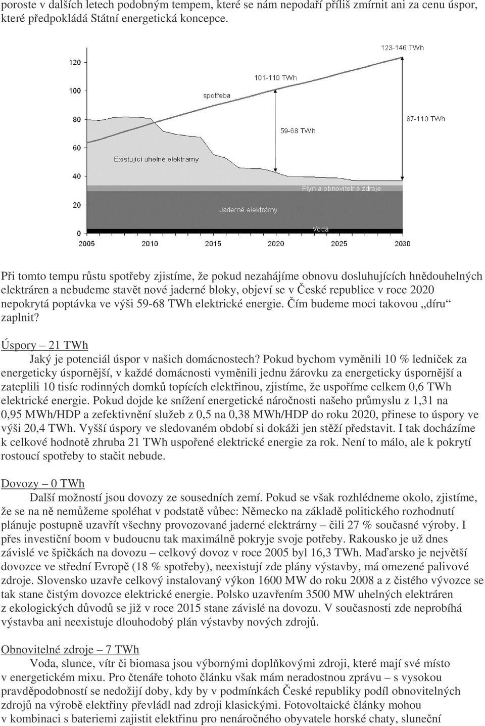 ve výši 59-68 TWh elektrické energie. ím budeme moci takovou díru zaplnit? Úspory 21 TWh Jaký je potenciál úspor v našich domácnostech?