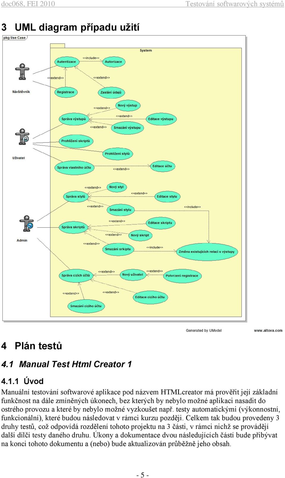 4.1.1 Úvod Manuální testování softwarové aplikace pod názvem HTMLcreator má prověřit její základní funkčnost na dále zmíněných úkonech, bez kterých by nebylo možné aplikaci