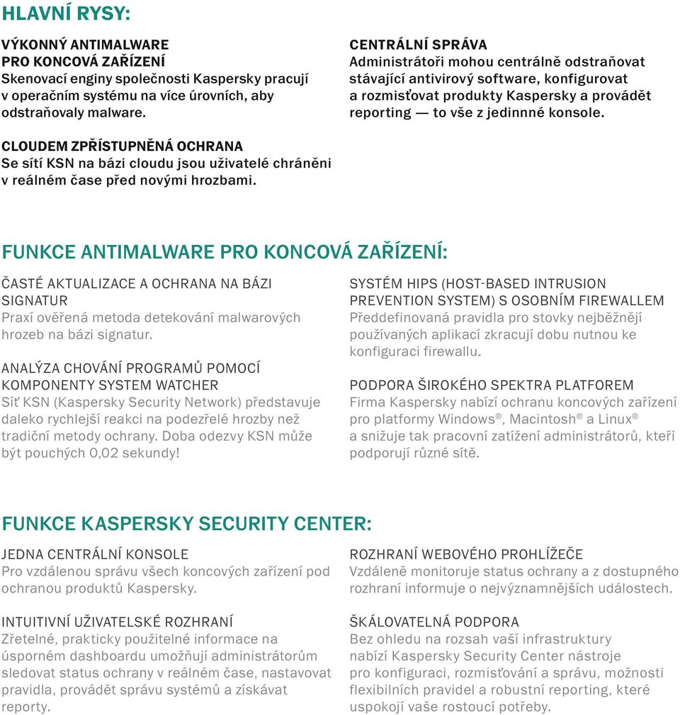 CLOUDEM ZPŘÍSTUPNĚNÁ OCHRANA Se sítí KSN na bázi cloudu jsou uživatelé chráněni v reálném čase před novými hrozbami.