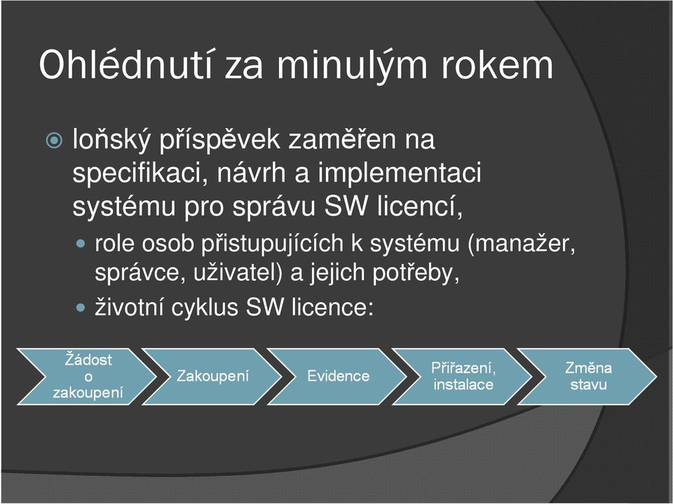 licencí, role osob přistupujících k systému (manažer,