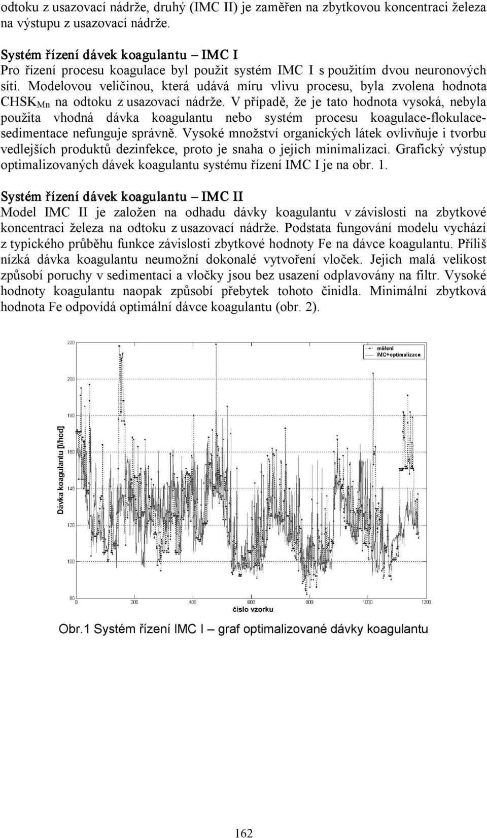 Modelovou veličinou, která udává míru vlivu procesu, byla zvolena hodnota CHSK Mn na odtoku z usazovací nádrže.