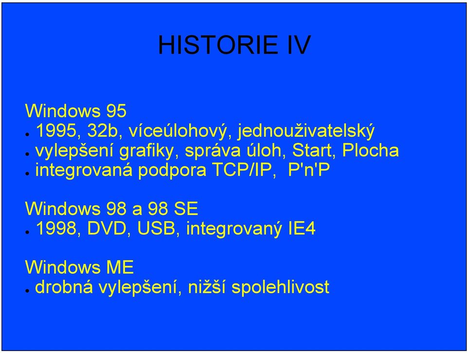 Plocha integrovaná podpora TCP/IP, P'n'P Windows 98 a 98 SE