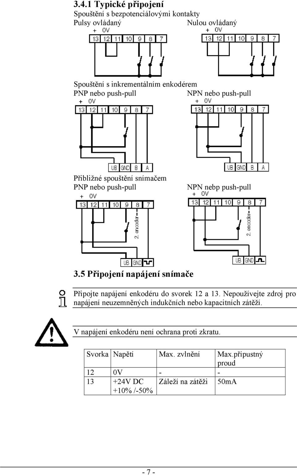 5 Připojení napájení snímače Připojte napájení enkodéru do svorek 12 a 13.