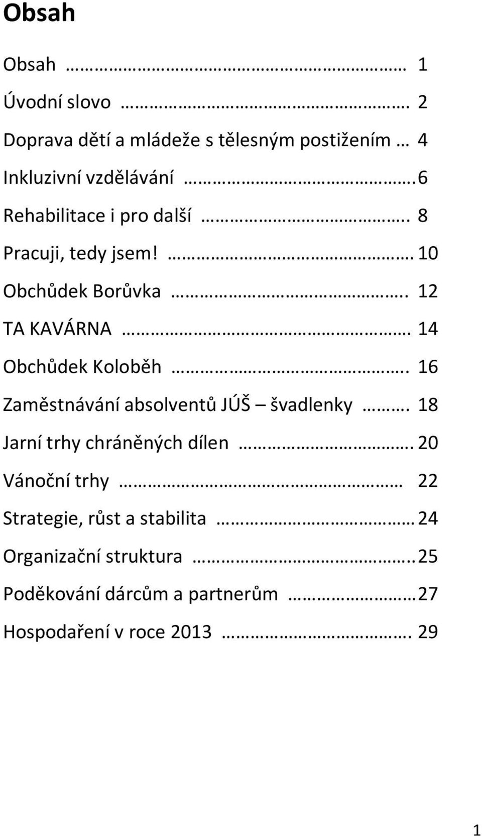 14 Obchůdek Koloběh.. 16 Zaměstnávání absolventů JÚŠ švadlenky. 18 Jarní trhy chráněných dílen.