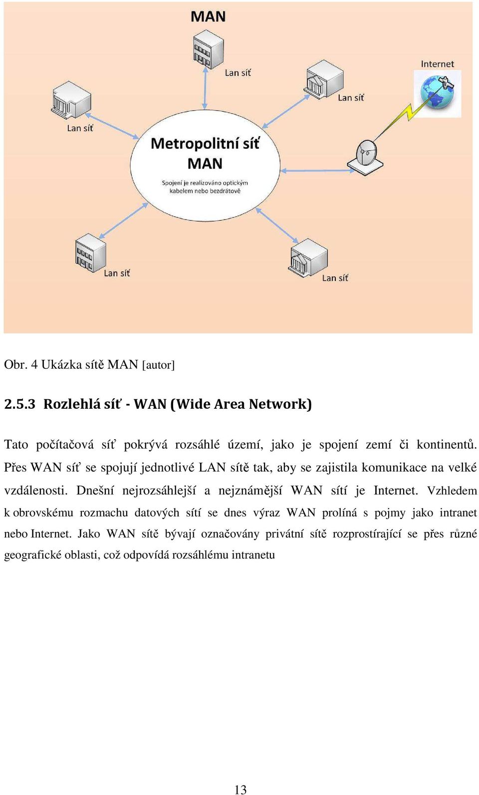 Přes WAN síť se spojují jednotlivé LAN sítě tak, aby se zajistila komunikace na velké vzdálenosti.