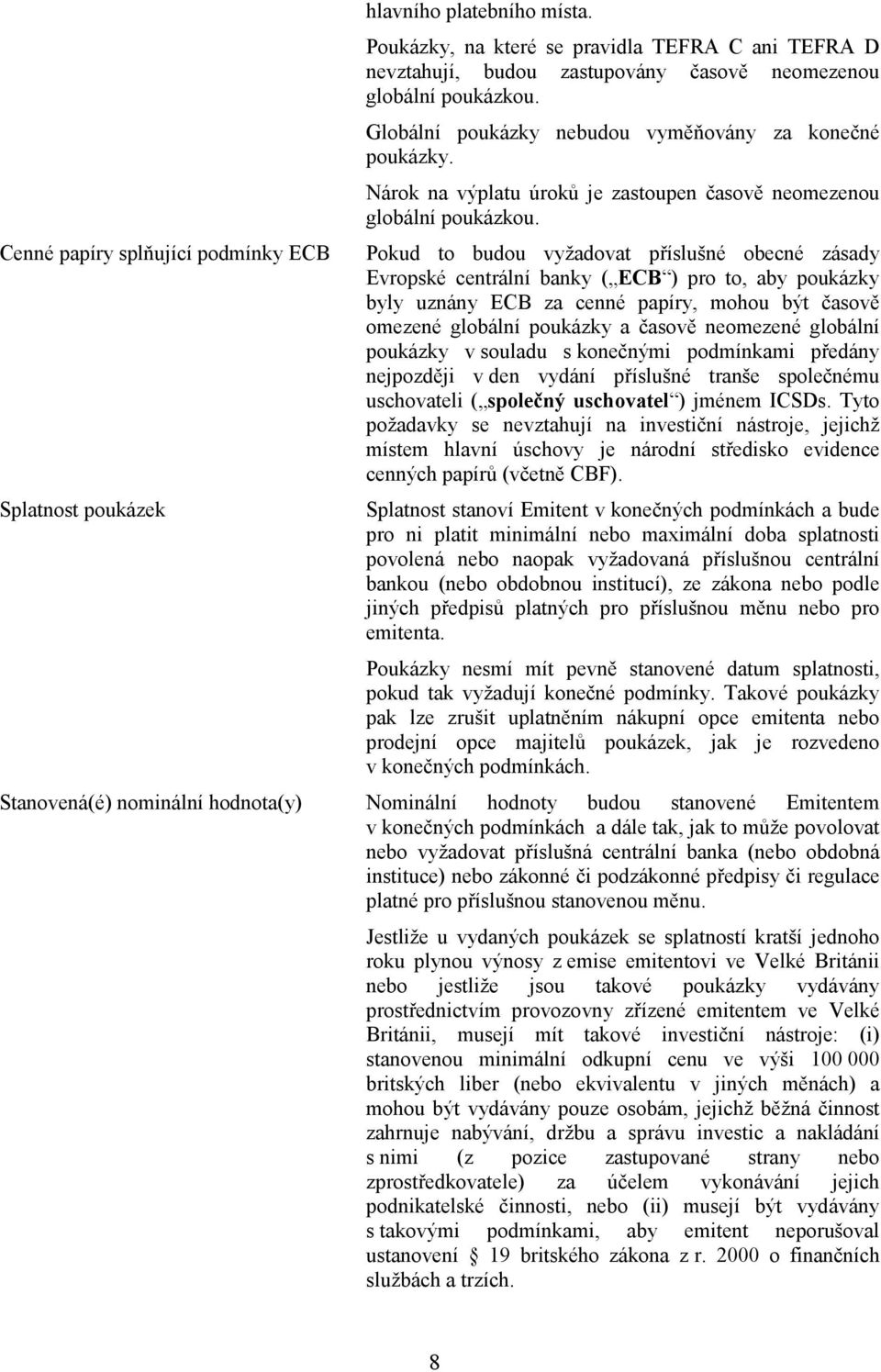 Pokud to budou vyžadovat příslušné obecné zásady Evropské centrální banky ( ECB ) pro to, aby poukázky byly uznány ECB za cenné papíry, mohou být časově omezené globální poukázky a časově neomezené