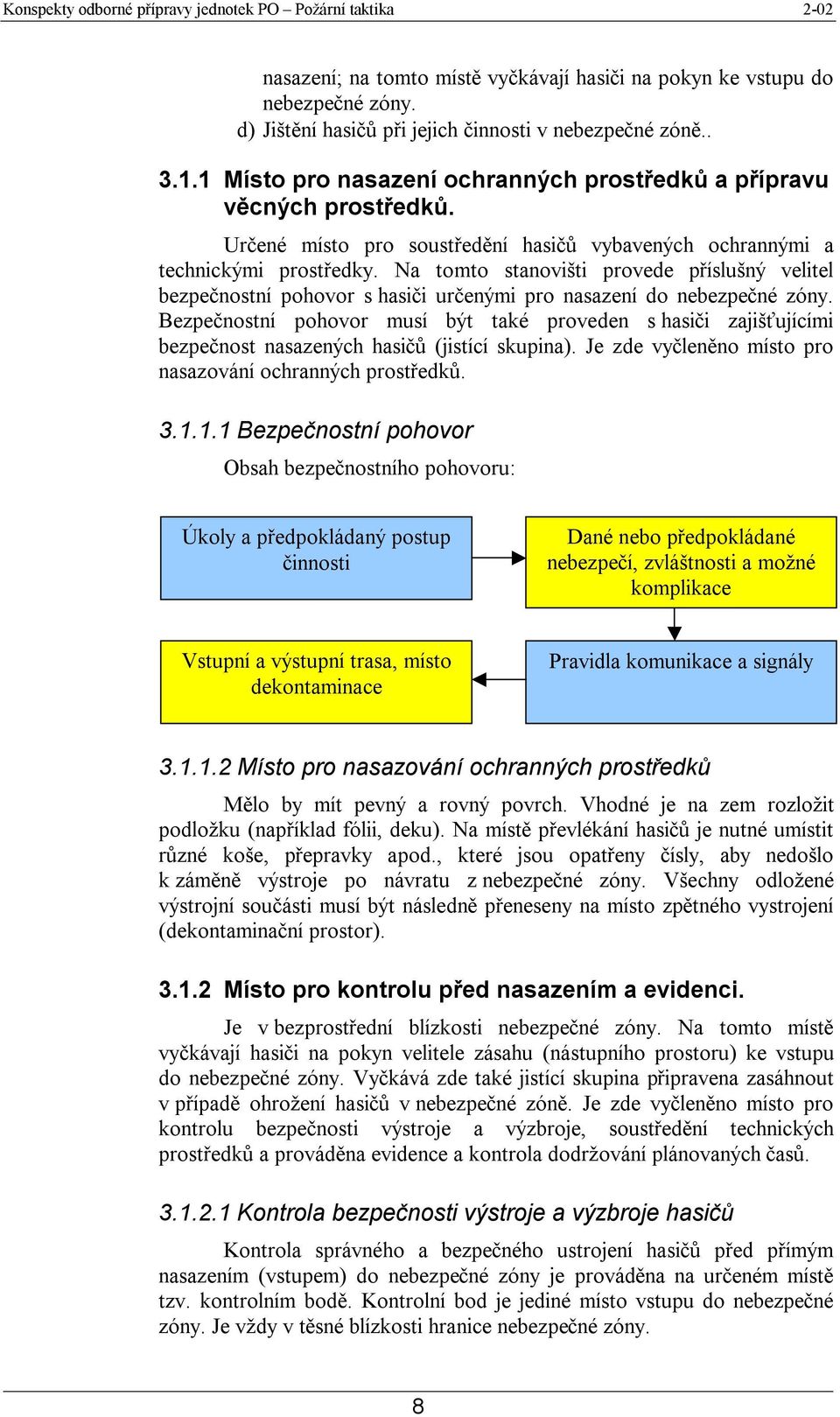 Na tomto stanovišti provede příslušný velitel bezpečnostní pohovor s hasiči určenými pro nasazení do nebezpečné zóny.