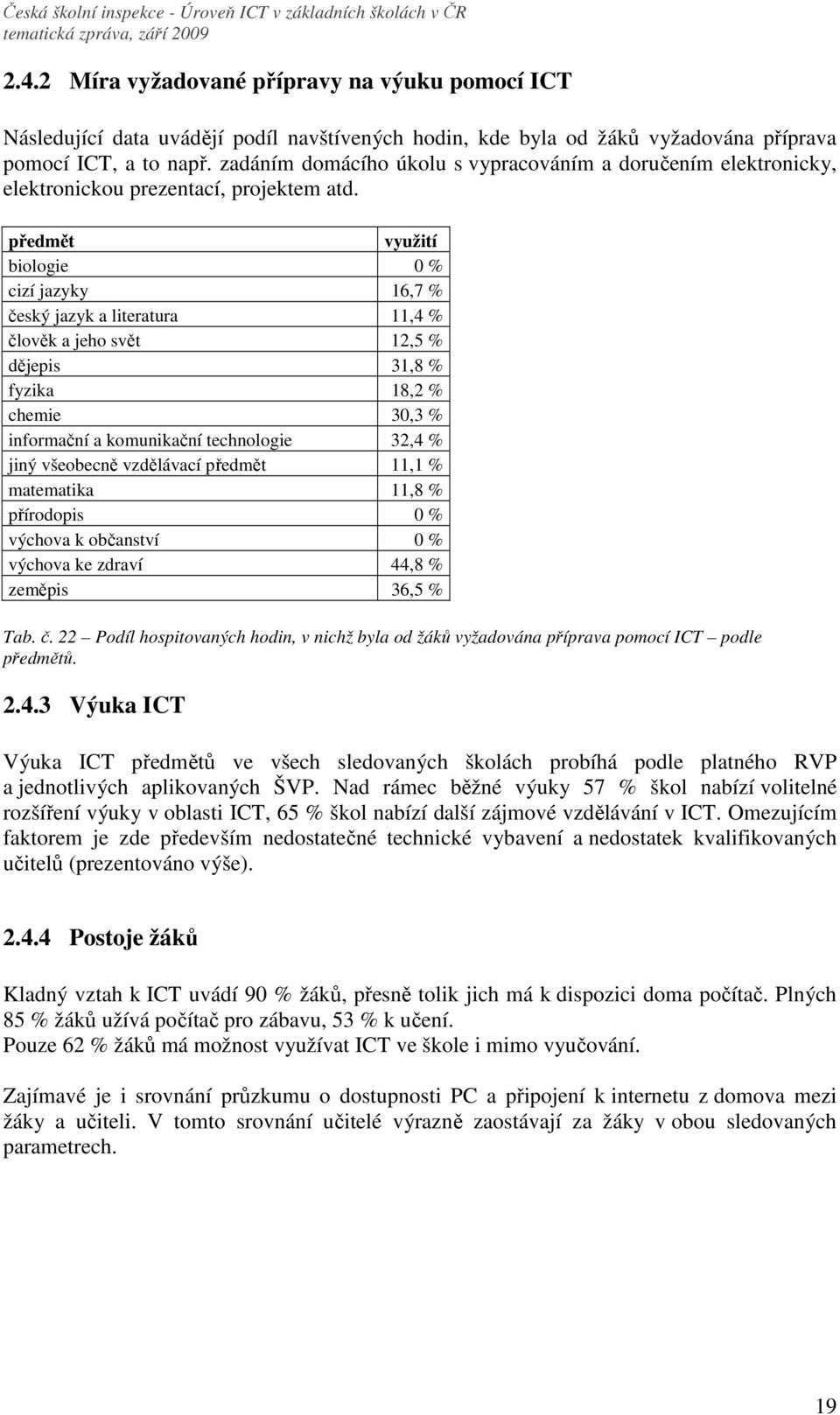 předmět využití biologie 0 % cizí jazyky 16,7 % český jazyk a literatura 11,4 % člověk a jeho svět 12,5 % dějepis 31,8 % fyzika 18,2 % chemie 30,3 % informační a komunikační technologie 32,4 % jiný