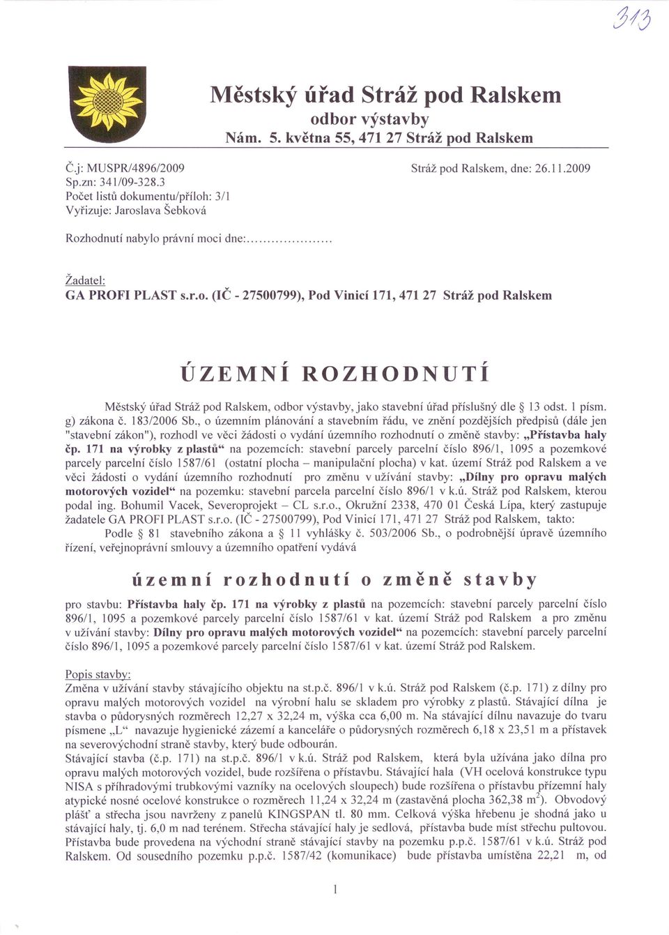 1 písmo g) zákona č. 183/2006 Sb.