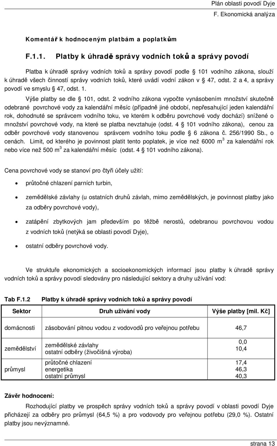 vodní zákon v 47, odst. 2 a 4, a správy povodí ve smyslu 47, odst. 1. Výše platby se dle 101, odst.