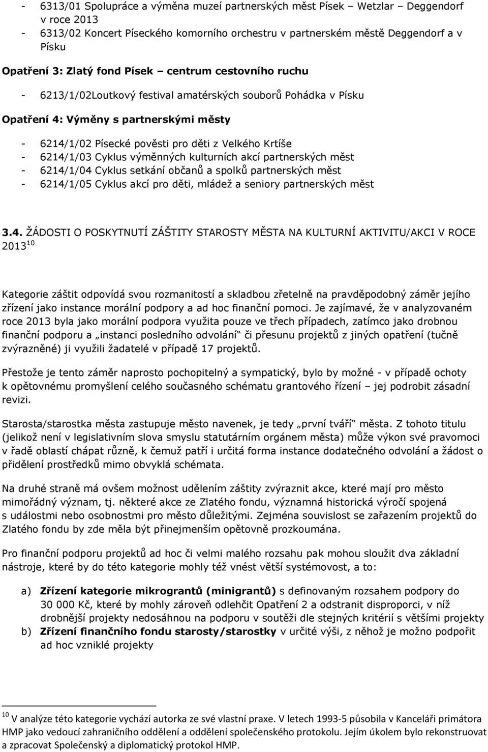 6214/1/03 Cyklus výměnných kulturních akcí partnerských měst - 6214/1/04 Cyklus setkání občanů a spolků partnerských měst - 6214/1/05 Cyklus akcí pro děti, mládež a seniory partnerských měst 3.4.