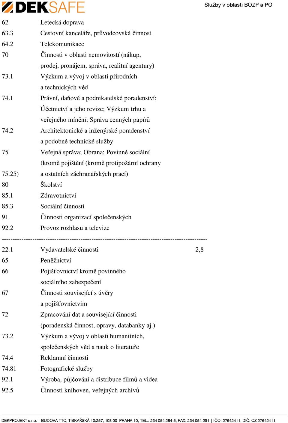 2 Architektonické a inženýrské poradenství a podobné technické služby 75 Veřejná správa; Obrana; Povinné sociální (kromě pojištění (kromě protipožární ochrany 75.