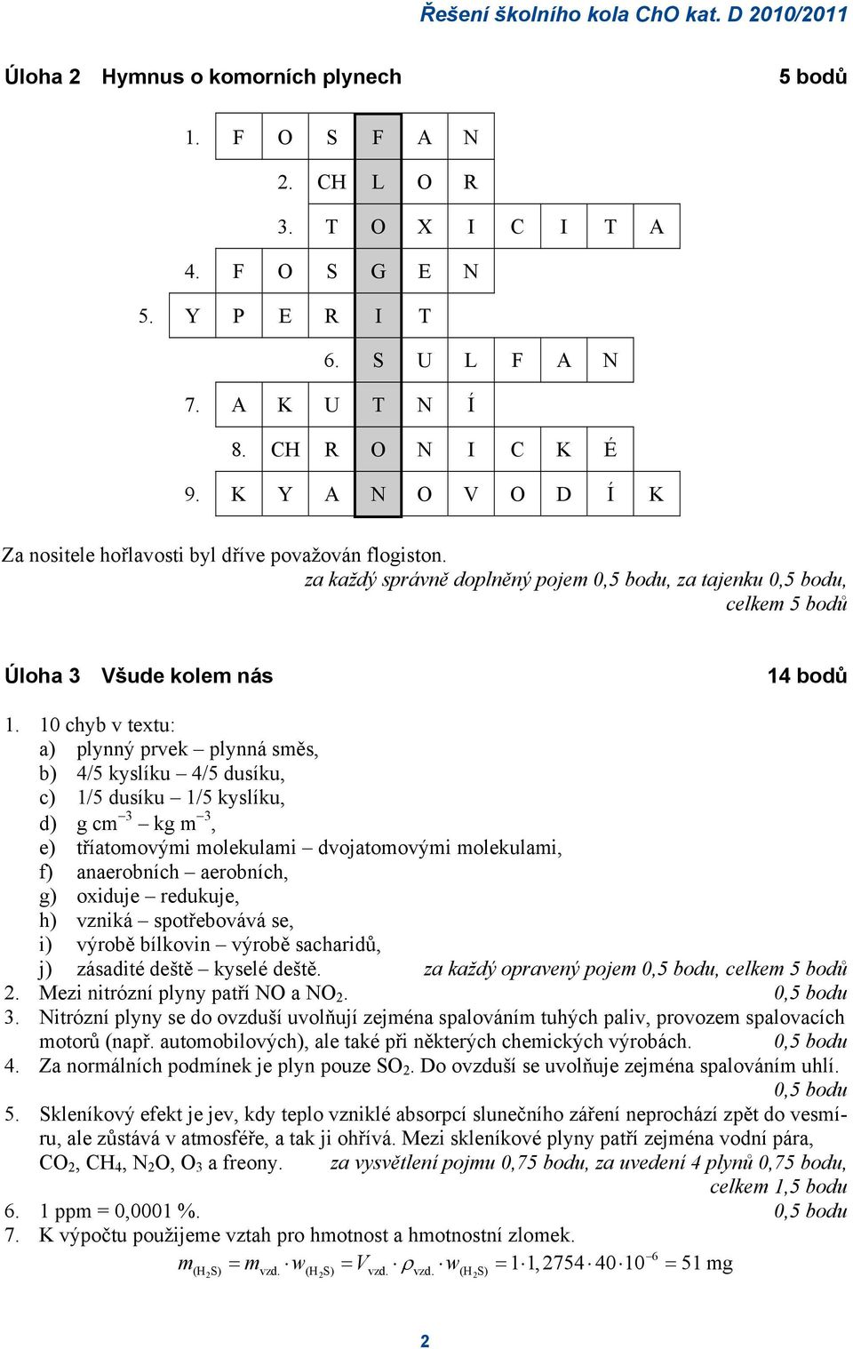 10 chyb v textu: a) plynný prvek plynná sěs, b) 4/5 kyslíku 4/5 dusíku, c) 1/5 dusíku 1/5 kyslíku, d) g c 3 kg 3, e) tříatoovýi olekulai dvojatoovýi olekulai, f) anaerobních aerobních, g) oxiduje