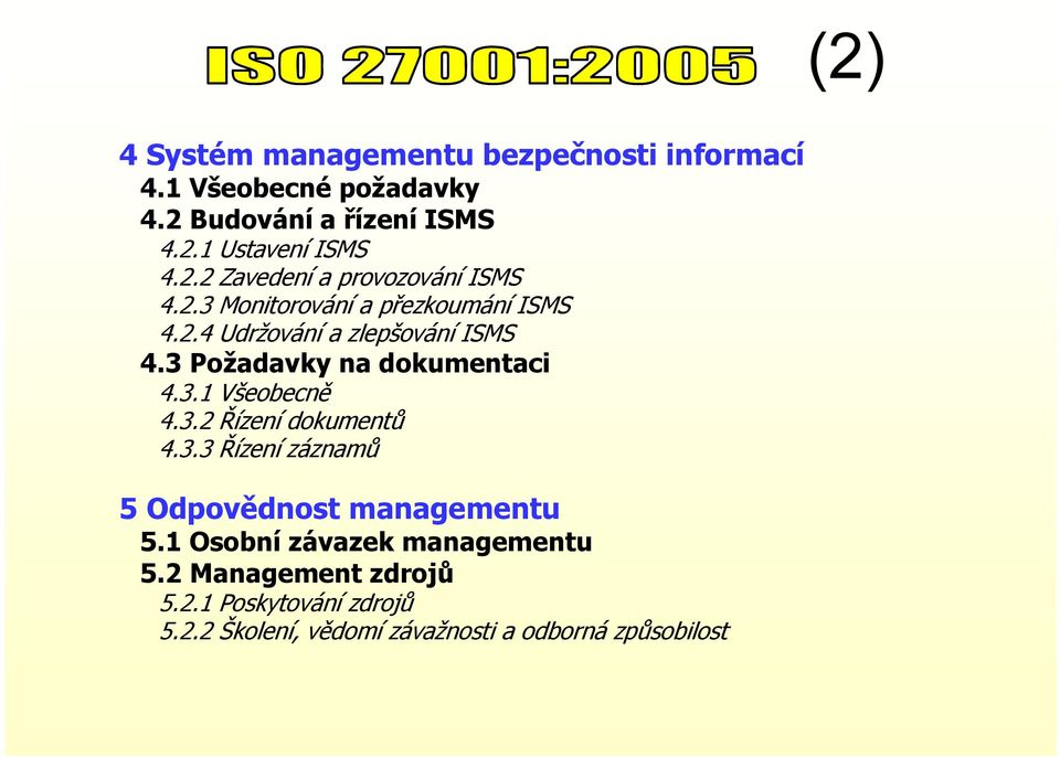3 Požadavky na dokumentaci 4.3.1 Všeobecně 4.3.2 Řízení dokumentů 4.3.3 Řízení záznamů 5 Odpovědnost managementu 5.
