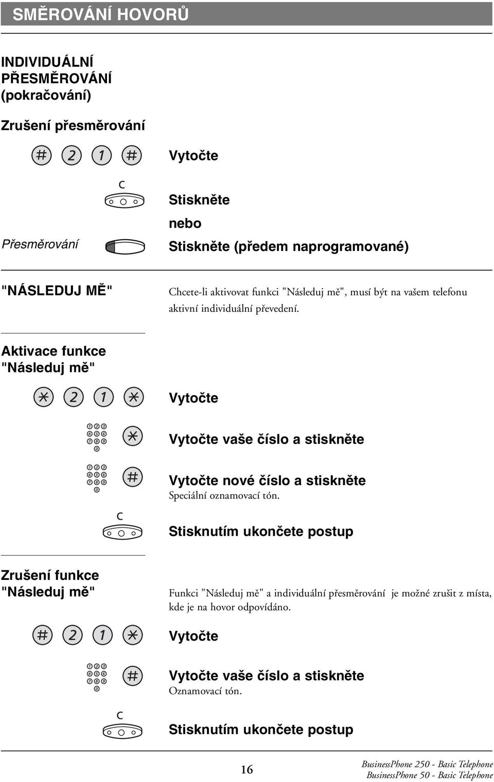 Aktivace funkce "Následuj mû" Vytoãte Vytoãte va e ãíslo a stisknûte Vytoãte nové ãíslo a stisknûte Speciální oznamovací tón.