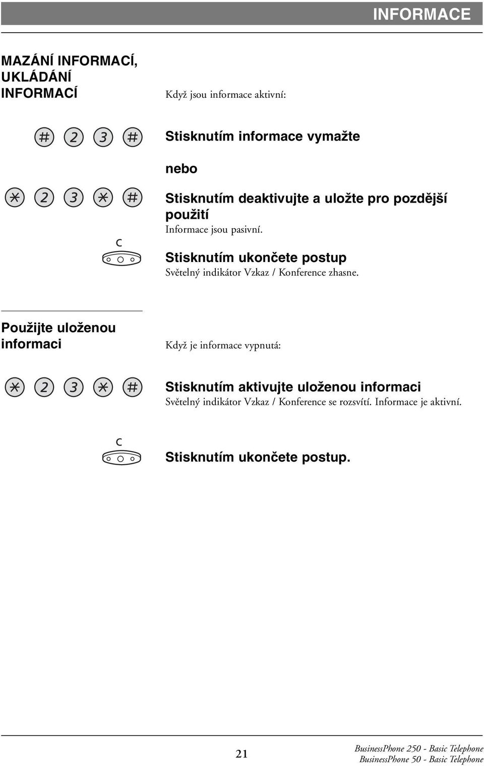 Stisknutím ukonãete postup Světelný indikátor Vzkaz / Konference zhasne.