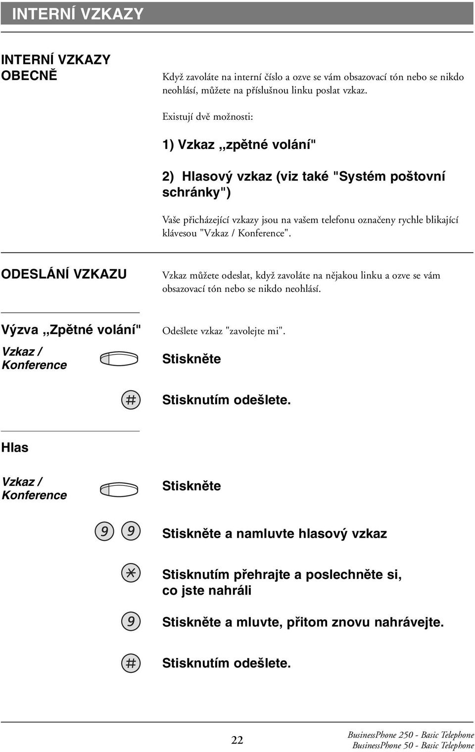 "Vzkaz / Konference". ODESLÁNÍ VZKAZU Vzkaz můžete odeslat, když zavoláte na nějakou linku a ozve se vám obsazovací tón nebo se nikdo neohlásí.