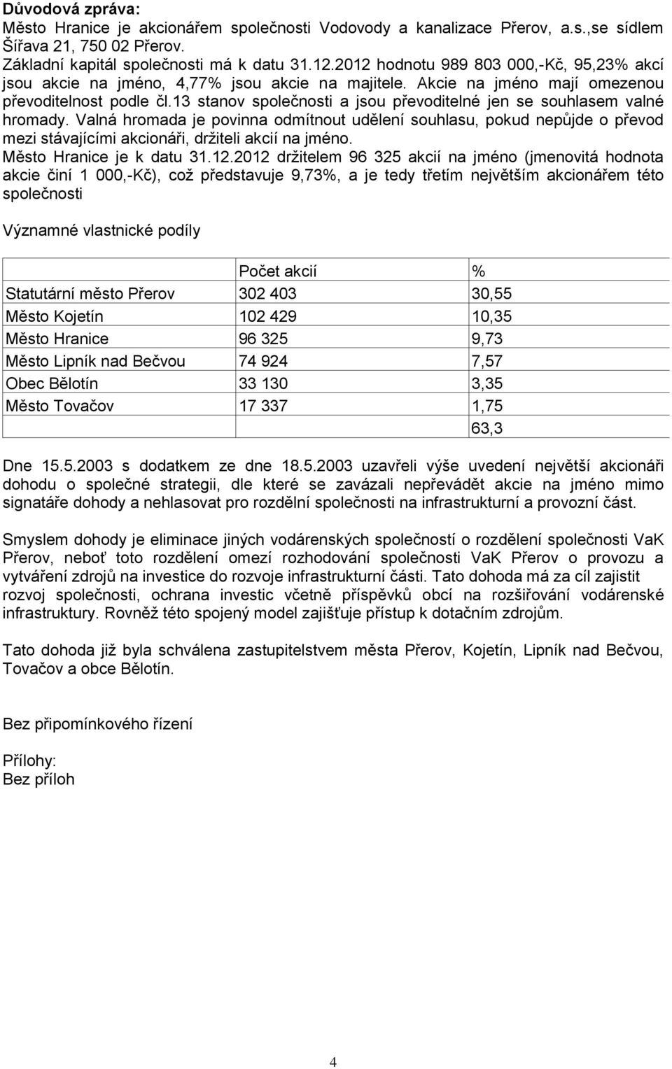 13 stanov společnosti a jsou převoditelné jen se souhlasem valné hromady.