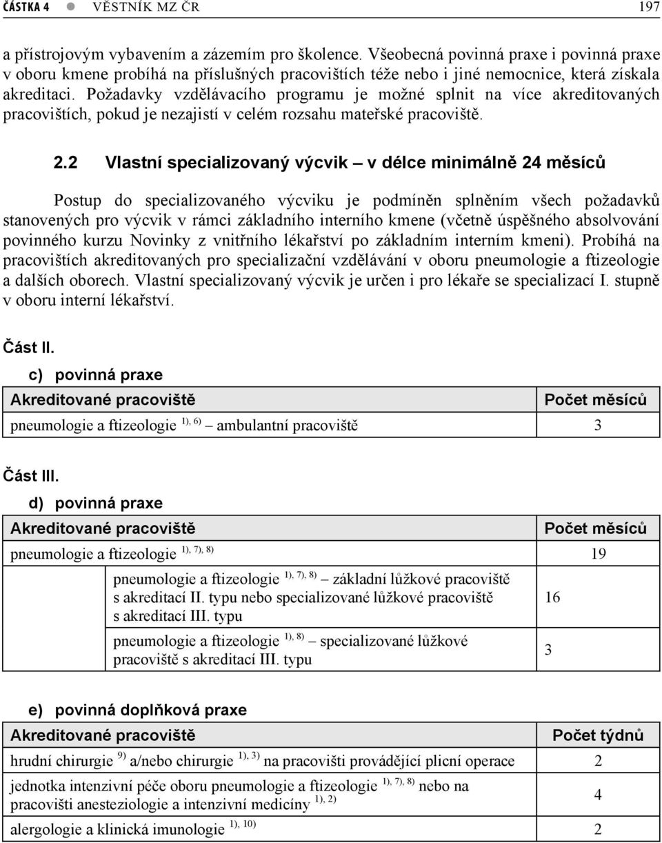 Požadavky vzdlávacího programu je možné splnit na více akreditovaných pracovištích, pokud je nezajistí v celém rozsahu mateské pracovišt. 2.