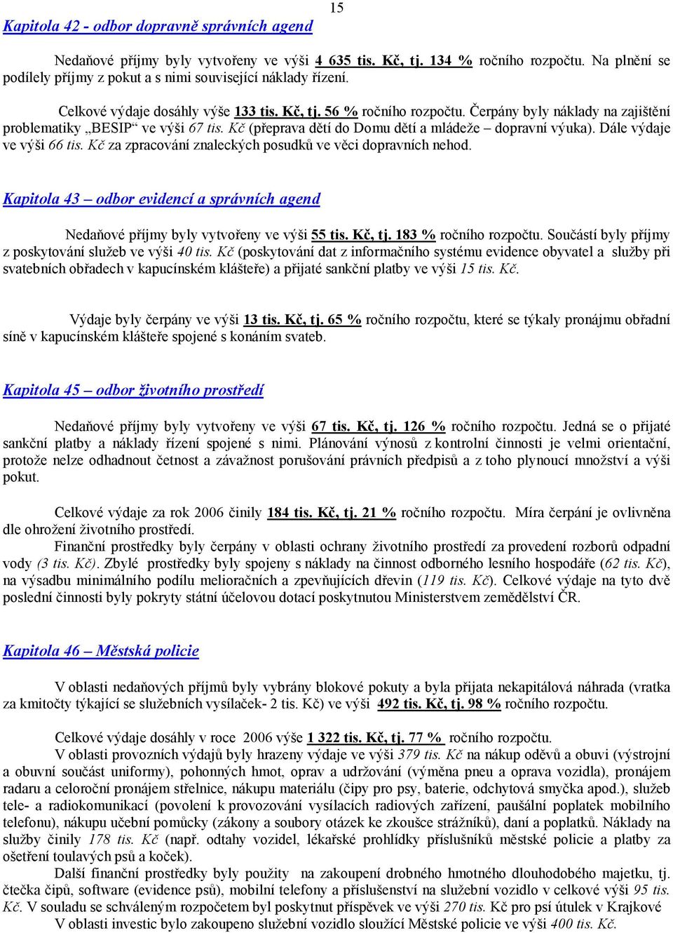 Čerpány byly náklady na zajištění problematiky BESIP ve výši 67 tis. Kč (přeprava dětí do Domu dětí a mládeže dopravní výuka). Dále výdaje ve výši 66 tis.