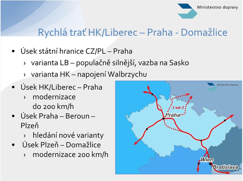 napojení Walbrzychu Úsek HK/Liberec Praha modernizace do 200 km/h Úsek