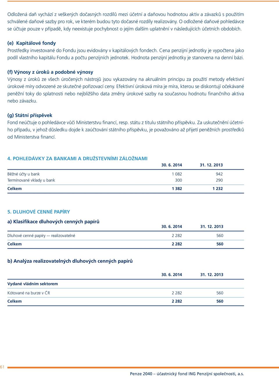 (e) Kapitálové fondy Prostředky investované do Fondu jsou evidovány v kapitálových fondech. Cena penzijní jednotky je vypočtena jako podíl vlastního kapitálu Fondu a počtu penzijních jednotek.