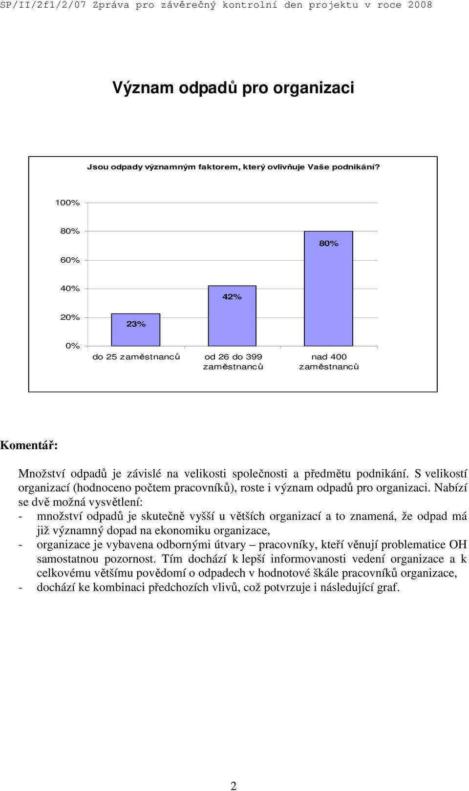 S velikostí organizací (hodnoceno počtem pracovníků), roste i význam odpadů pro organizaci.