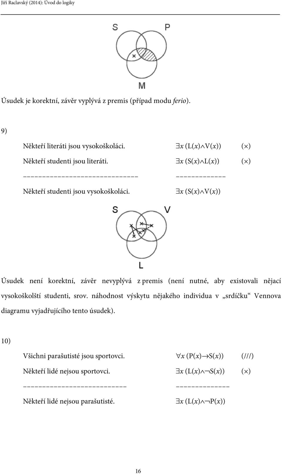 x (S(x) V(x)) Úsudek není korektní, závěr nevyplývá z premis (není nutné, aby existovali nějací vysokoškolští studenti, srov.