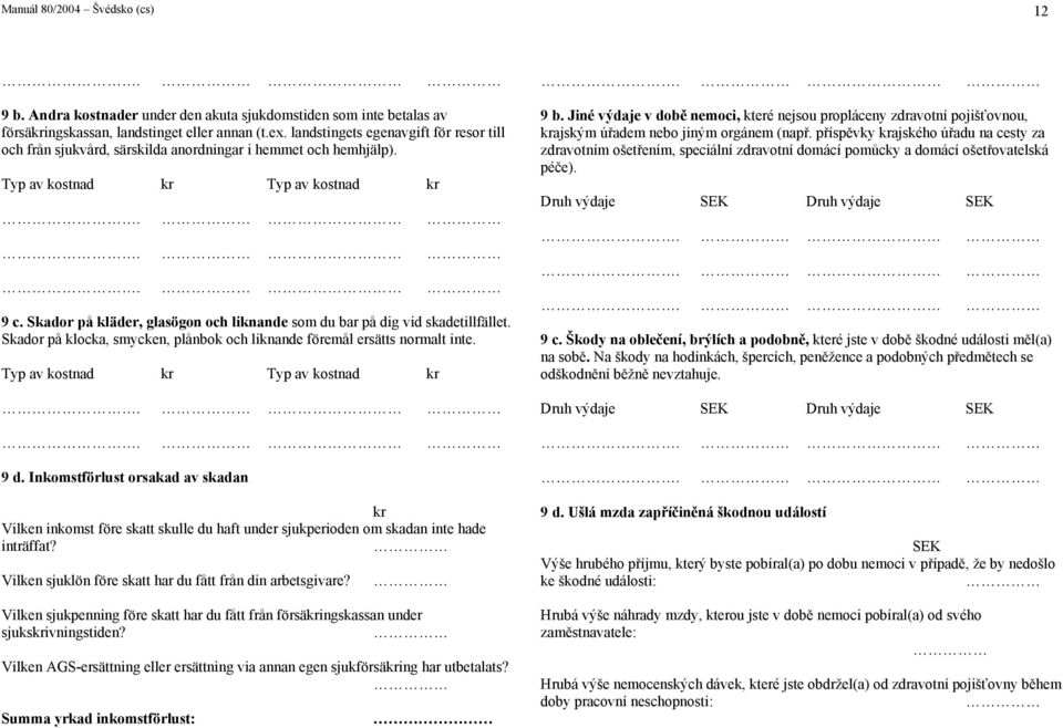 Skador på kläder, glasögon och liknande som du bar på dig vid skadetillfället. Skador på klocka, smycken, plånbok och liknande föremål ersätts normalt inte. Typ av kostnad Typ av kostnad 9 d.