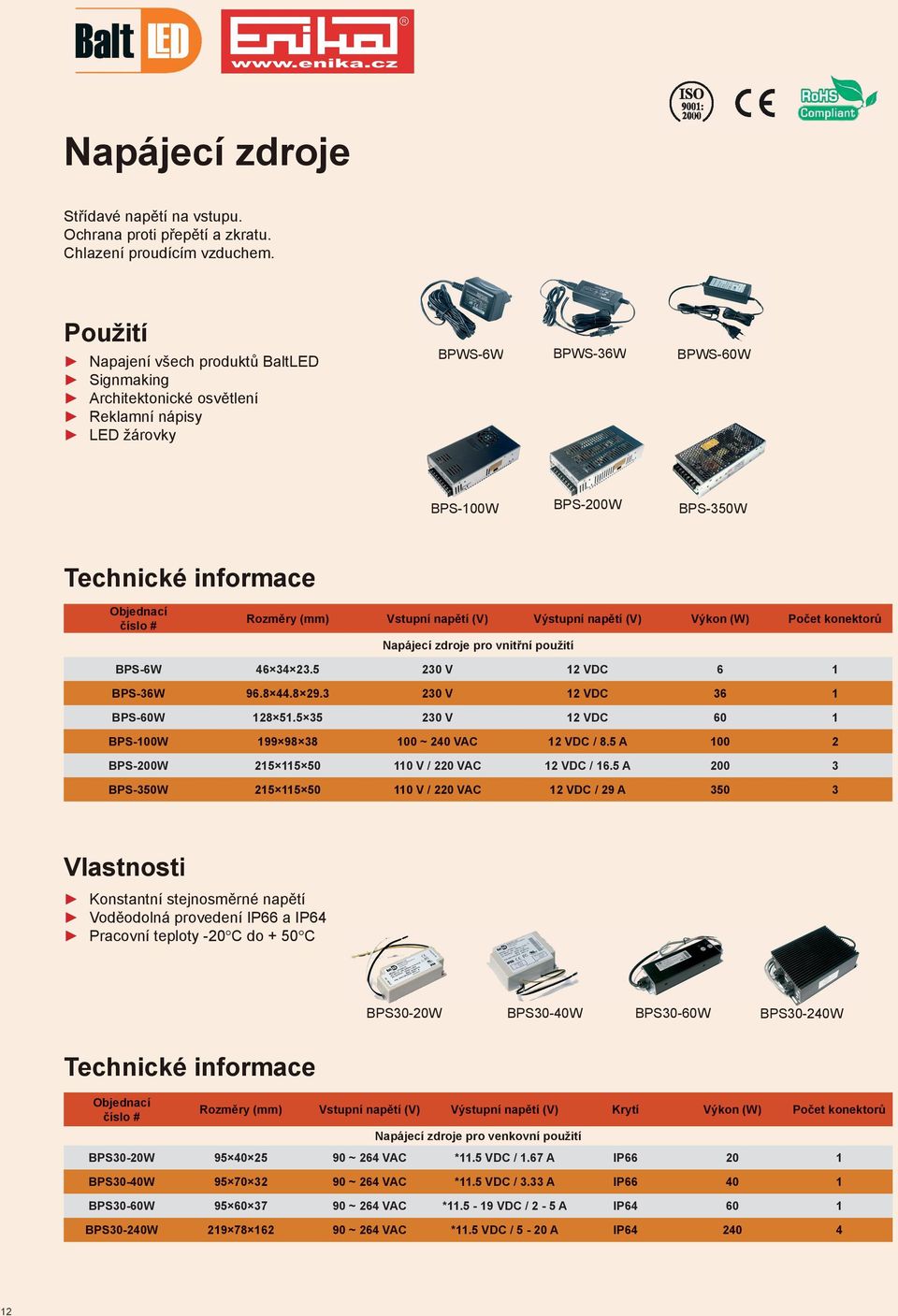 (V) Výkon (W) Počet konektorů Napájecí zdroje pro vnitřní použití BPS-6W 46 34 23.5 230 V 12 VDC 6 1 BPS-36W 96.8 44.8 29.3 230 V 12 VDC 36 1 BPS-60W 128 51.