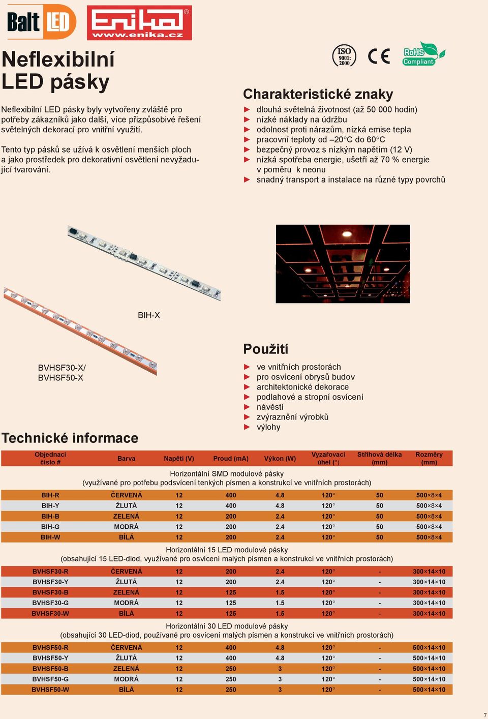 Charakteristické znaky dlouhá světelná životnost (až 50 000 hodin) nízké náklady na údržbu odolnost proti nárazům, nízká emise tepla pracovní teploty od 20 C do 60 C bezpečný provoz s nízkým napětím