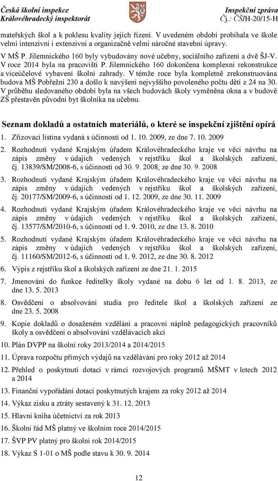 V témže roce byla kompletně zrekonstruována budova MŠ Pobřežní 230 a došlo k navýšení nejvyššího povoleného počtu dětí z 24 na 30.