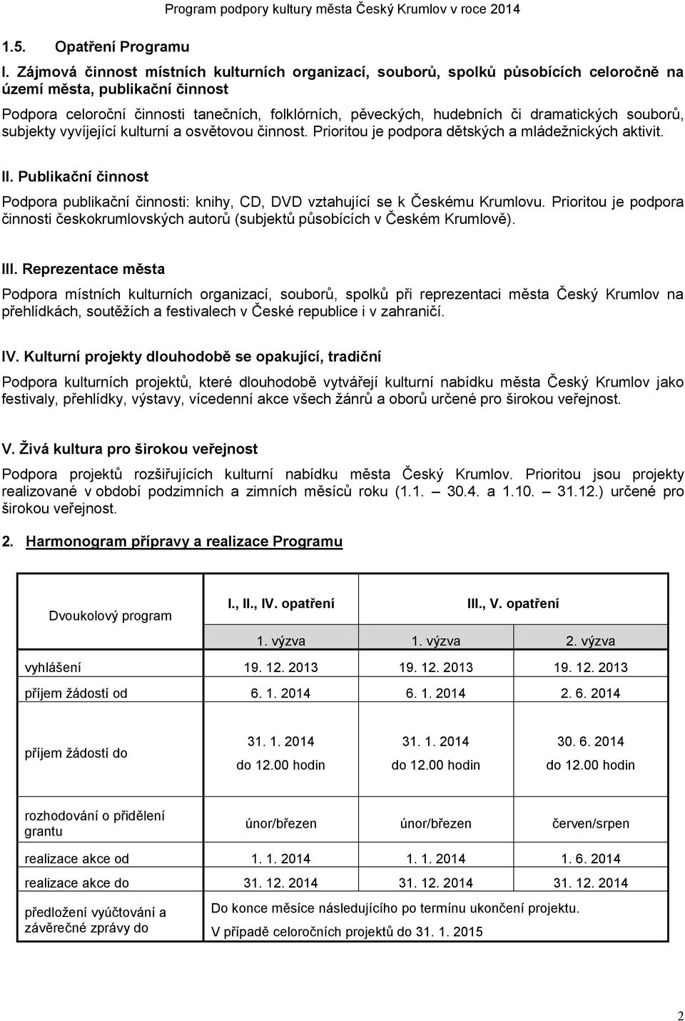 dramatických souborů, subjekty vyvíjející kulturní a osvětovou činnost. Prioritou je podpora dětských a mládežnických aktivit. II.