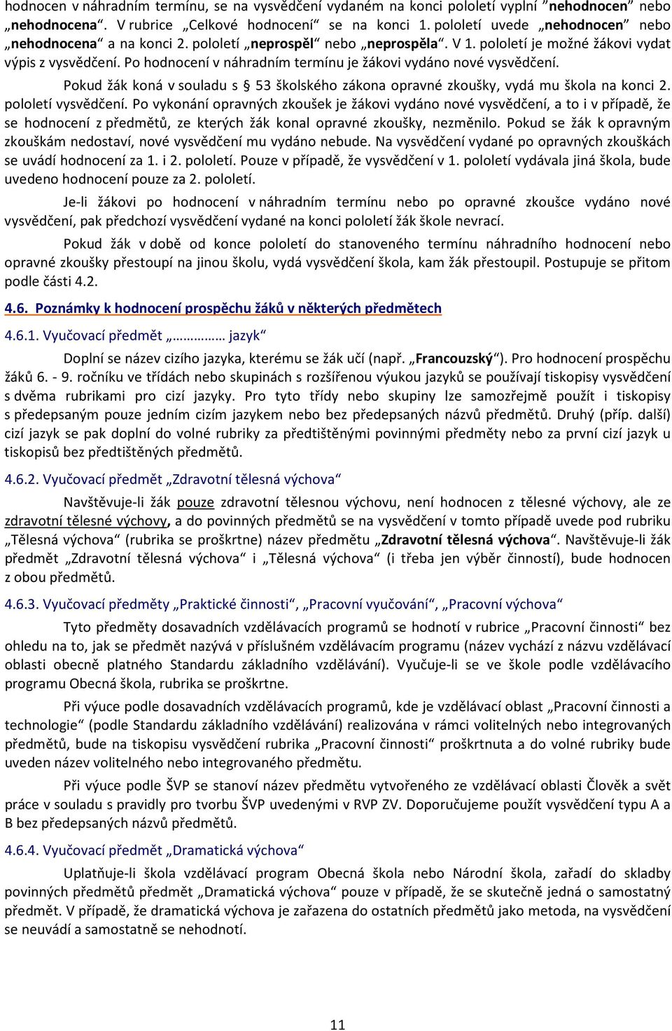 Po hodnocení v náhradním termínu je žákovi vydáno nové vysvědčení. Pokud žák koná v souladu s 53 školského zákona opravné zkoušky, vydá mu škola na konci 2. pololetí vysvědčení.