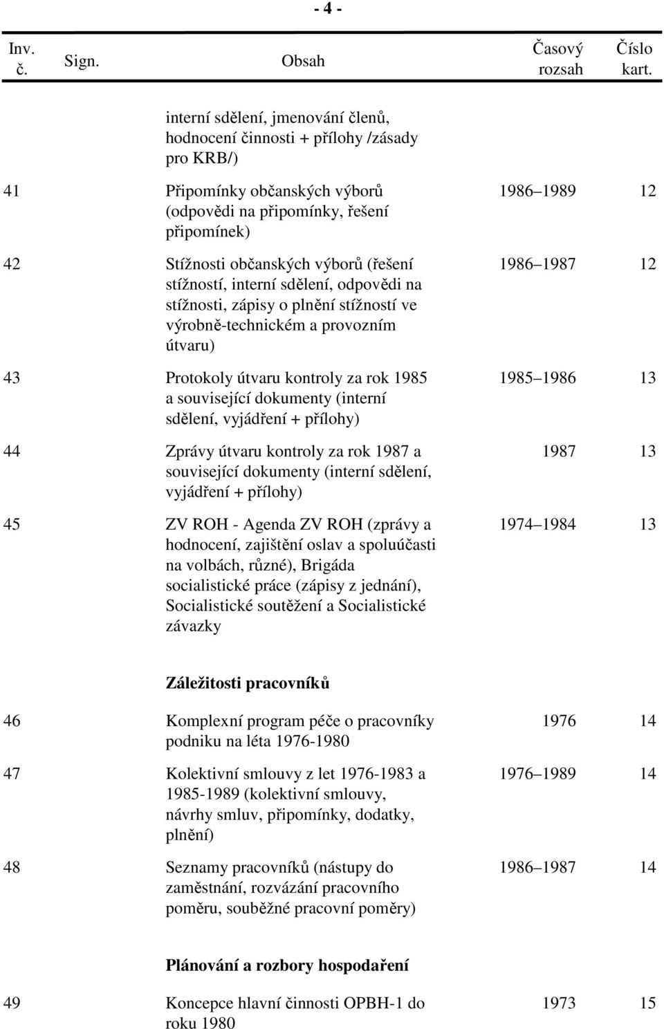 13 a související dokumenty (interní sdělení, vyjádření + přílohy) 44 Zprávy útvaru kontroly za rok 1987 a 1987 13 související dokumenty (interní sdělení, vyjádření + přílohy) 45 ZV ROH - Agenda ZV