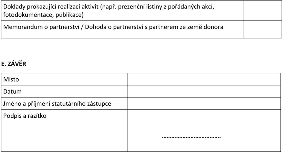 Memorandum o partnerství / Dohoda o partnerství s partnerem ze