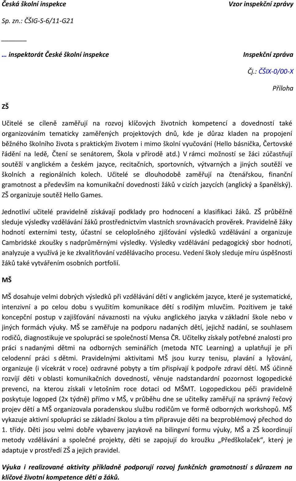 ) V rámci možností se žáci zúčastňují soutěží v anglickém a českém jazyce, recitačních, sportovních, výtvarných a jiných soutěží ve školních a regionálních kolech.