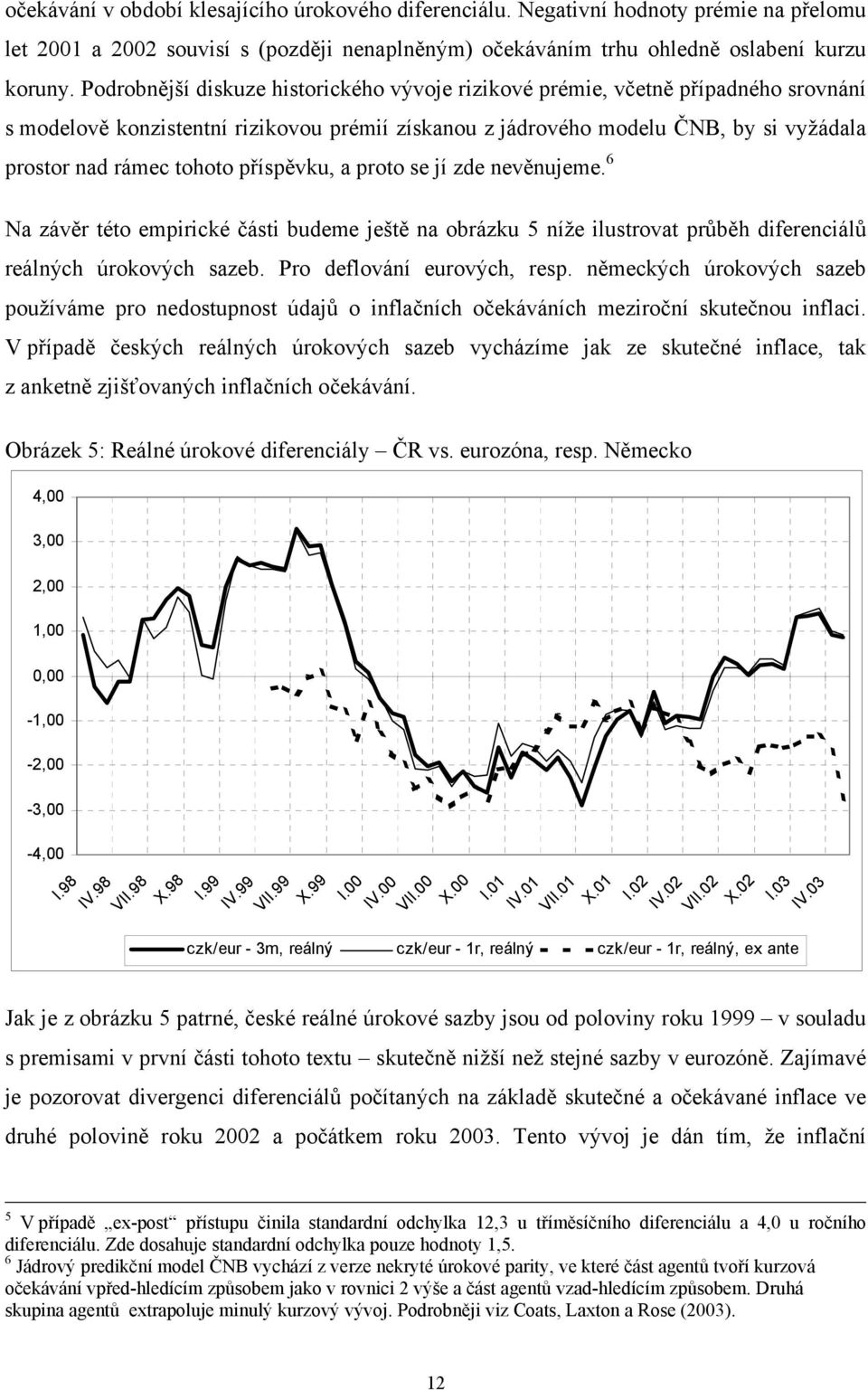 příspěvku, a proo se jí zde nevěnujeme. 6 Na závěr éo empirické čási budeme ješě na obrázku 5 níže ilusrova průběh diferenciálů reálných úrokových sazeb. Pro deflování eurových, resp.