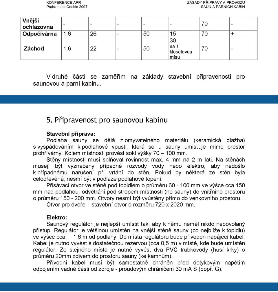 prohřívárny. Kolem místnosti provést sokl výšky 70 100 mm. Stěny místnosti musí splňovat rovinnost max. 4 mm na 2 m lati.