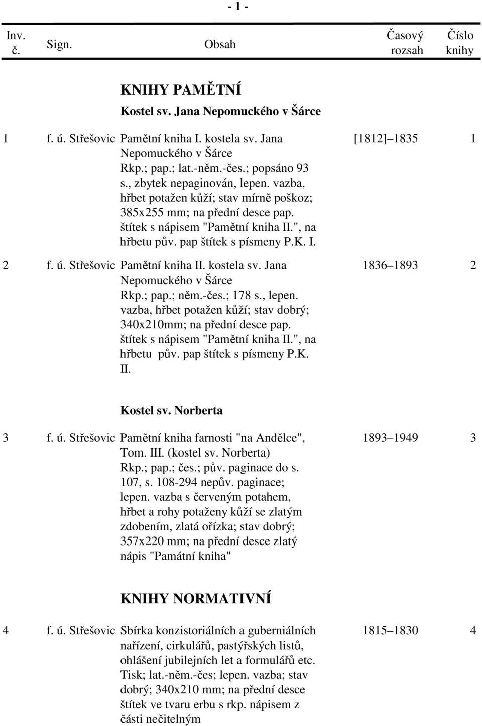 pap štítek s písmeny P.K. I. 2 f. ú. Střešovic Pamětní kniha II. kostela sv. Jana 1836 1893 2 Nepomuckého v Šárce Rkp.; pap.; něm.-čes.; 178 s., lepen.