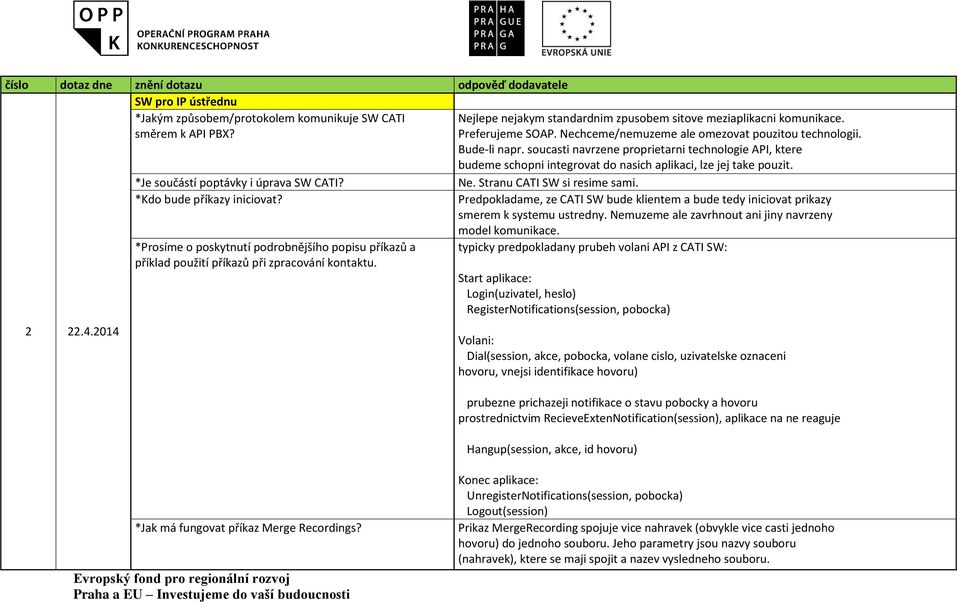 soucasti navrzene proprietarni technologie API, ktere budeme schopni integrovat do nasich aplikaci, lze jej take pouzit. *Je součástí poptávky i úprava SW CATI? Ne. Stranu CATI SW si resime sami.